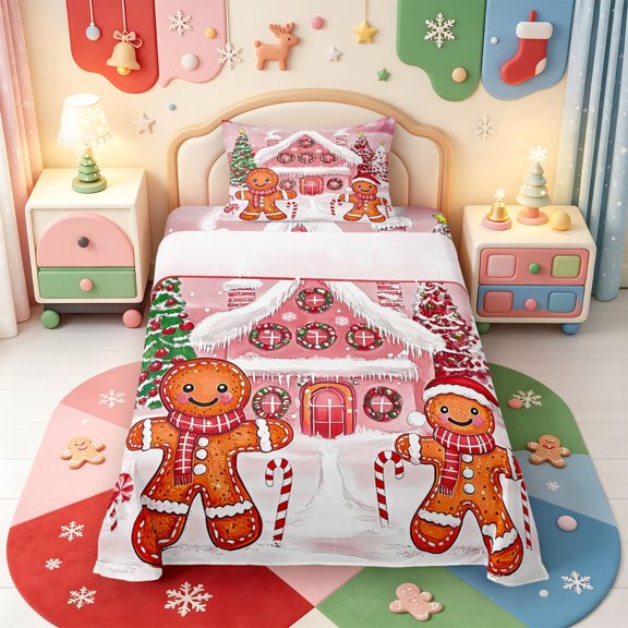 Manfei Western Xmas Festive Twin Sheets,Cute Elf Bedding,3 Pieces,1 Flat Sheet,1 Fitted Sheet and 1 Pillowcase