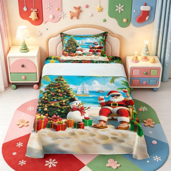 Manfei Western Xmas Festive Twin Sheets,Vintage Christmas Tree Bedding,3pcs,1 Flat Sheet,1 Fitted Sheet and 1 Pillowcase