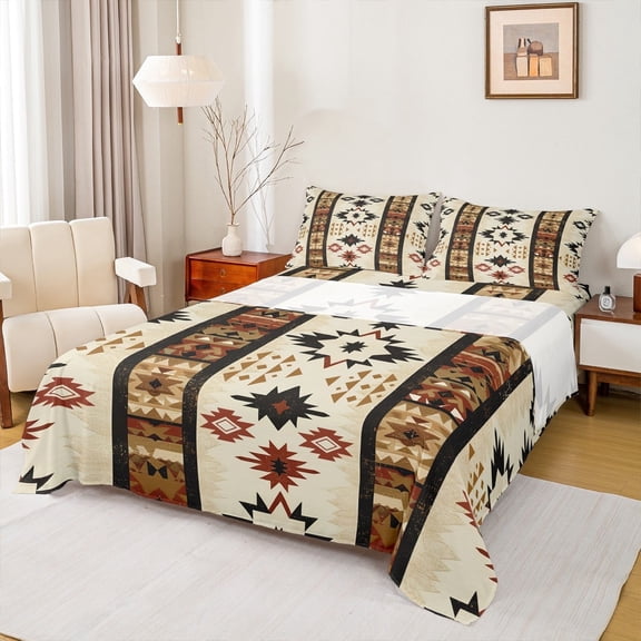 Manfei Wheat Aztec Bed Sheets Twin, Sheep Skeleton Twin Sheet Sets, Bohomian Hippie Bedding Sets Twin Size, Microfiber Bedroom Decoration, 3pcs
