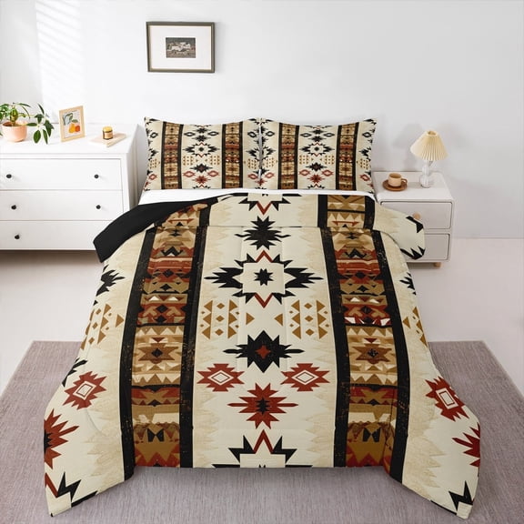Manfei Wheat Aztec Bedding Sets Twin with Comforter, Sheep Skeleton Comforter Sets Twin Size, Bohomian Hippie Reversible Down Comforter, Microfiber Bedroom Decoration, 2pcs