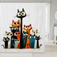 thumbnail image 1 of Manfei Whimsical Cat Shower Curtain 72Wx84L, Cartoon Kitten Bathroom Shower Curtain, Orange Teal, 1 of 5