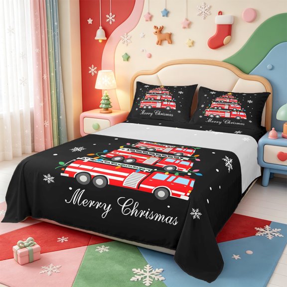 Manfei Whimsical Christmas Elf Bed Sheets,Western Xmas Festive Full Size Sheets,4pcs,1 Flat Sheet,1 Fitted Sheet and 2 Pillowcases