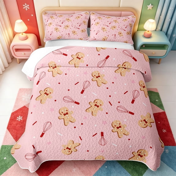 Manfei Whimsical Christmas Elf Bed Spread Queen,Merry Xmas Queen Coverlet Set,3pcs,1 Quilt and 2 Pillowcases