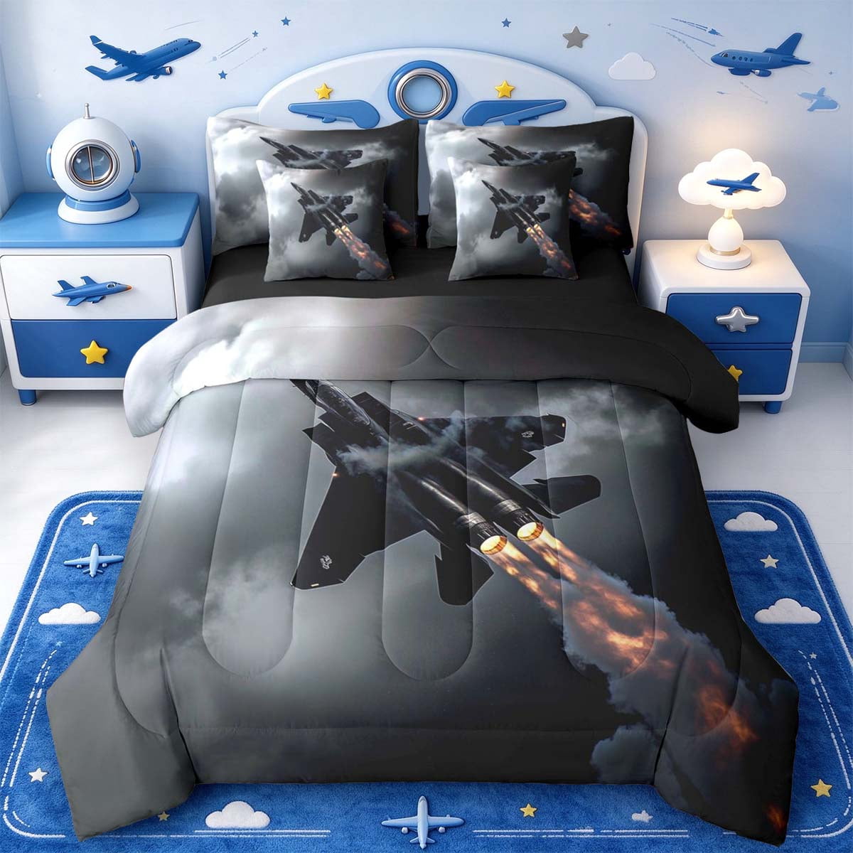 Manfei Whimsical Cloud 7pcs Queen Bedding,Beautiful Fighter Jet Bedding ...