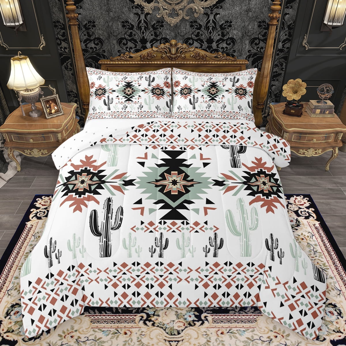Homewish White Abstract Aztec Bedding Comforter Set for Men, Western ...