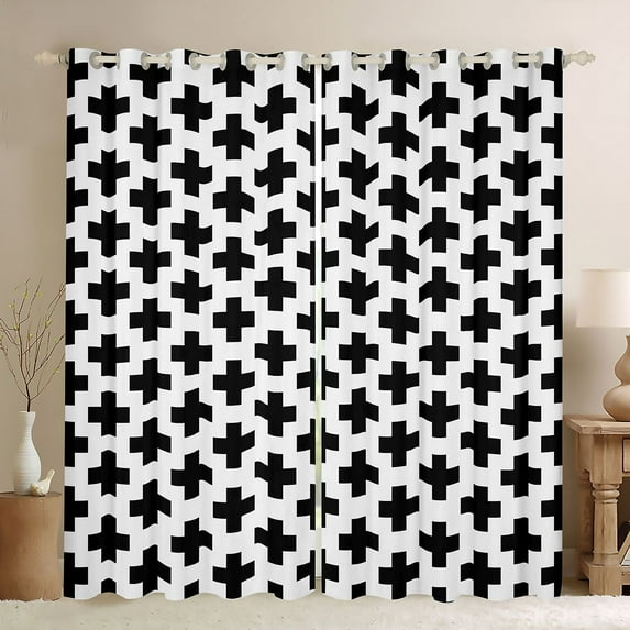 Manfei White Black Curtains Pack of 2 (42x84 Each),Minimalist Geometric Pattern Curtains Blackout,Modern Art Bedroom Curtains For Boys Kids,Microfiber Bedroom Decor