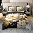 thumbnail image 1 of Manfei White Blossom 100% Cotton Duvet Cover King Size, Gold Victorian Damask Comforter Cover, Black White Marble Bed Cover, Lightweight Room Decor, 1 of 9