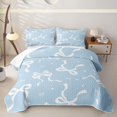 thumbnail image 1 of Manfei White Bow Light Blue Love Heart Twin Quilt Set for Boys Girls, Cute Ribbon Twin Coverlet Set, 1 of 7