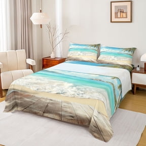 Manfei White Cloud Bed Sheets,Blue Sea Wales Full Size Sheets,4-Piece,1 Flat Sheet, 1 Fitted Sheet and 2 Pillowcases