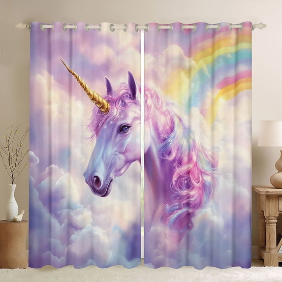 Manfei White Cloud Blackout Curtains Set of 2 (52x84 Each),Cute Unicorn Curtain,Pink