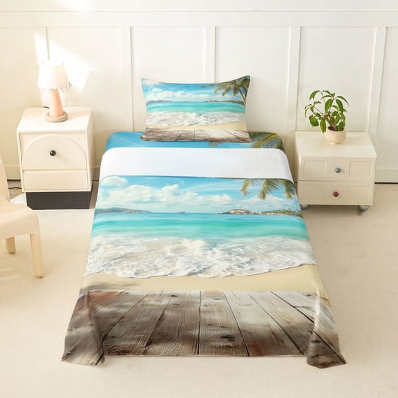 Manfei White Cloud Twin Sheets,Blue Sea Wales Bedding,3pcs,1 Fitted Sheet and 1 Pillowcase