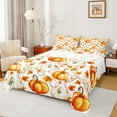 thumbnail image 1 of Manfei White Orange Pumpkin Queen Sheet Sets, Vintage Rustic Flower Floral Flat Sheet, Maple Leaf Queen Fitted Sheet, Ultra Soft Home Decor, 4pcs, 1 of 7