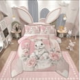 thumbnail image 1 of Feelyou White Rabbit Bunnies Full Size Comforter Sets, Romantic Pink Rose Bedding Comforter Set, Dreamy Moon Bedding Sets, Microfiber Room Decor, 3-Piece, 1 of 8