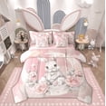 thumbnail image 1 of Feelyou White Rabbit Bunnies Twin Bedding Sets 7-Piece, Romantic Pink Rose Bedding Comforter Set, Dreamy Moon Sheet Sets, Microfiber Room Decor, 1 of 7
