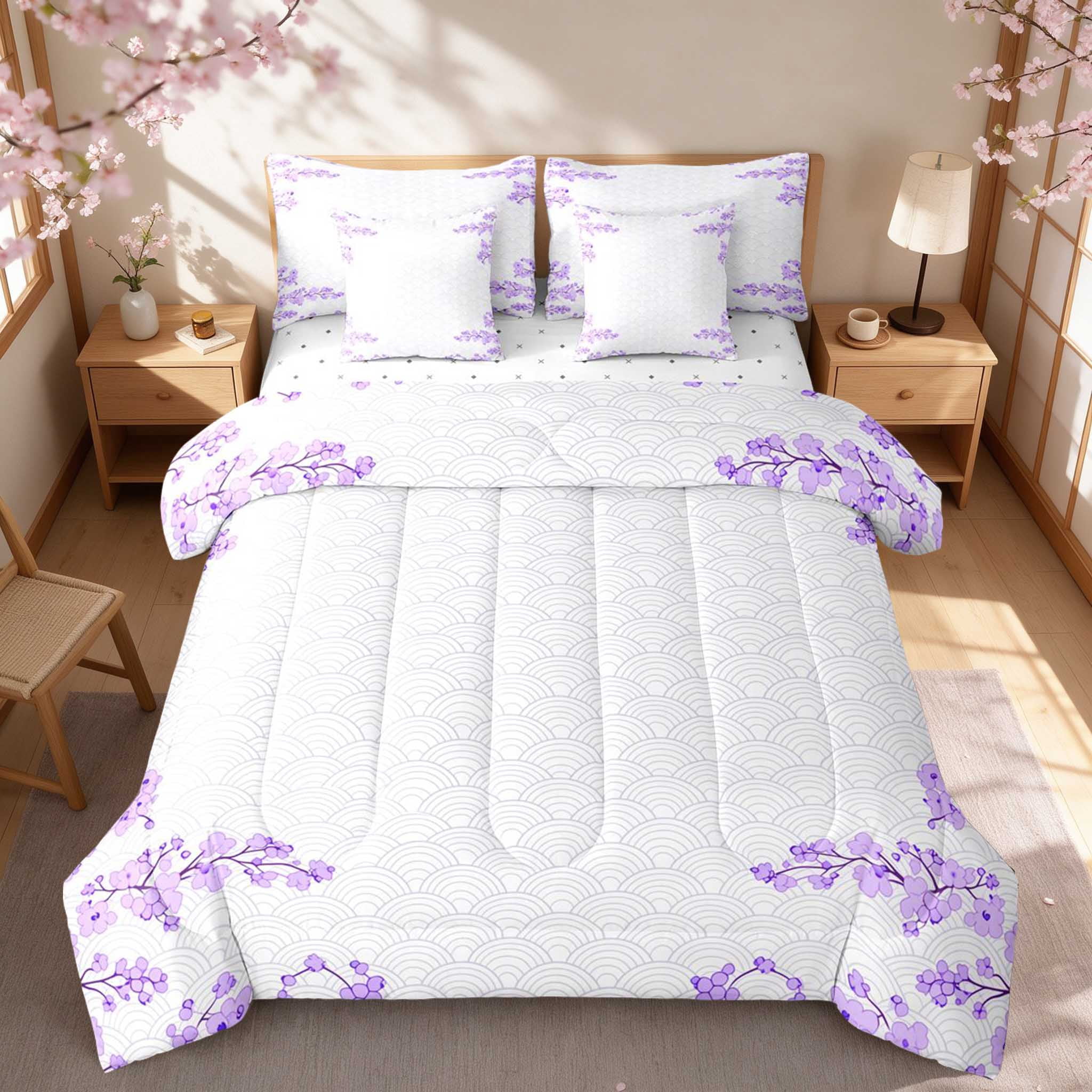 Surf Pattern Shirts Manfei White Wave Pattern Twin Bedding, Lilac Blossom Corner Bedding ...