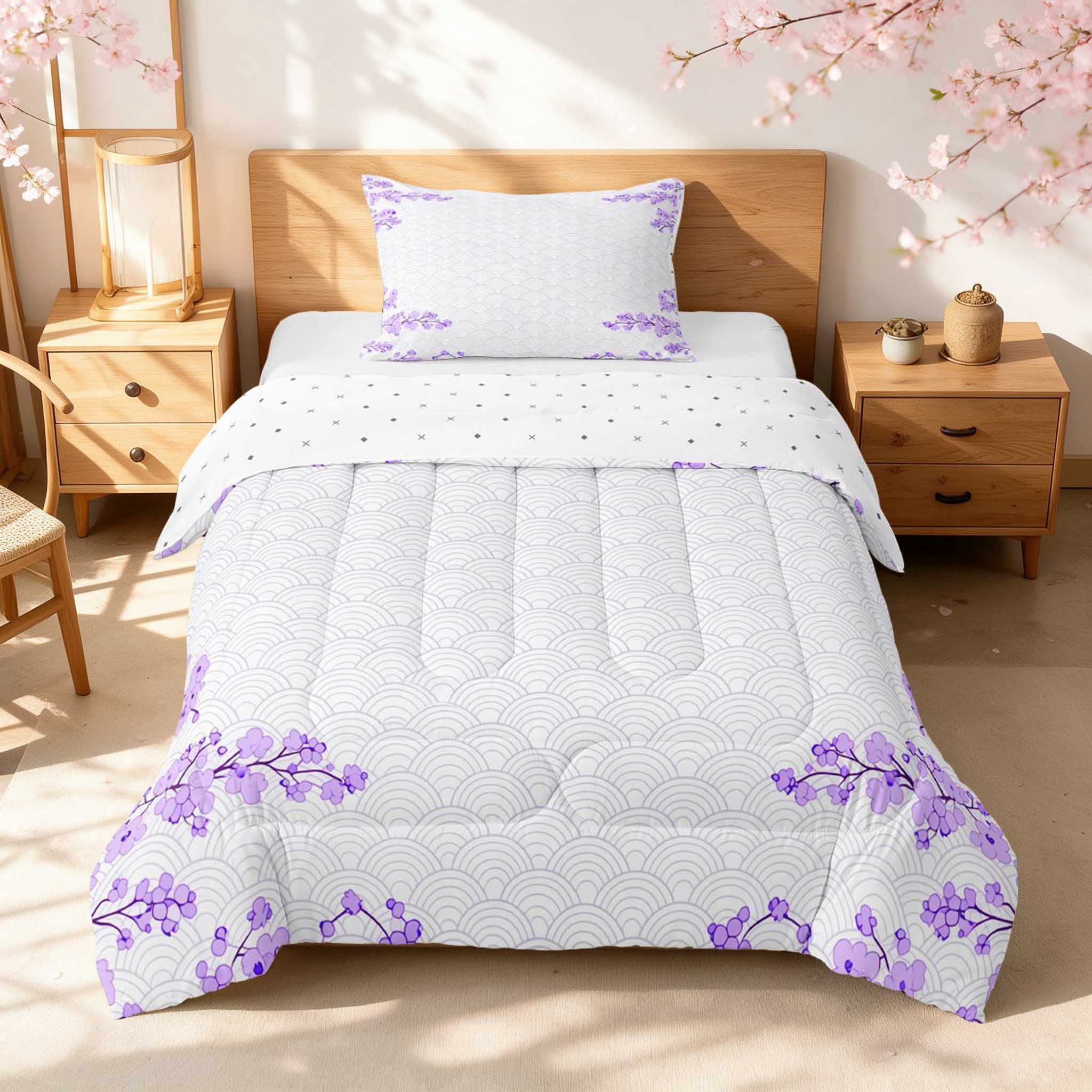 White Electronic Pattern Manfei White Wave Pattern Twin Comforter Sets, Lilac Blossom Corner ...