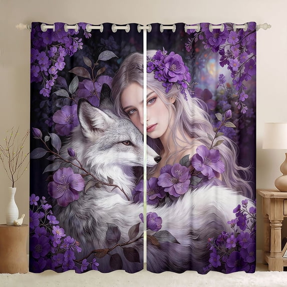 Manfei White Wolf Blackout Curtains,Romantic Floral Maiden Curtains Pack of 2 (42x84 Each)