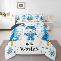 Manfei White Xmas Snowmen Bedding Comforter Set,Hello Winter Twin Comforter Sets,Merry Christmas Bedding Set For Child,Breathable Home Decor Reversible,2pcs