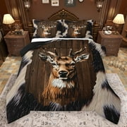 Manfei Wild Animal Deer Bedding Comforter Set,Rustic Cattle Hide Twin Comforter Sets,Country Farmhouse Lodge Bedding Set For Teens,Luxury Bedroom Decor Reversible,2 Pieces