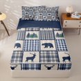 thumbnail image 1 of Manfei Wild Animal Deer Plaid Zipper Twin Comforter Sets with Fitted Sheet and 2 Pillowcases,Navy Check Pine Zipper Bedding Set,Navy Blue Reversible,4pcs, 1 of 8