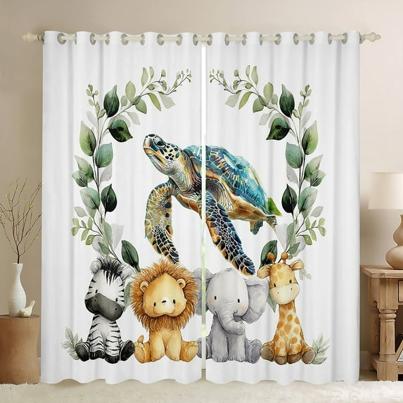 Manfei Wild Animal Turtle Blackout Curtains Set of 2 (52x84 Each),Zebra Lions Giraffe Window Curtains,Cute Zoo Animal Curtains and Drapes For Girls Kids,Breathable Home Decor