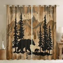 Manfei Wild Bear Animal Black Out Curtains, Jungle Pine Tree Curtains Pack of 2 (42x63 Each), Brown Watercolor Ombre Bedroom Curtains, Luxurious Home Decor