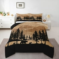 Manfei Wild Bear Bedding Comforter Set,Jungle Animal Twin Comforter Sets,Rustic Wood Bedding Set For Kids,Super Cozy Room Decor Reversible,2pcs