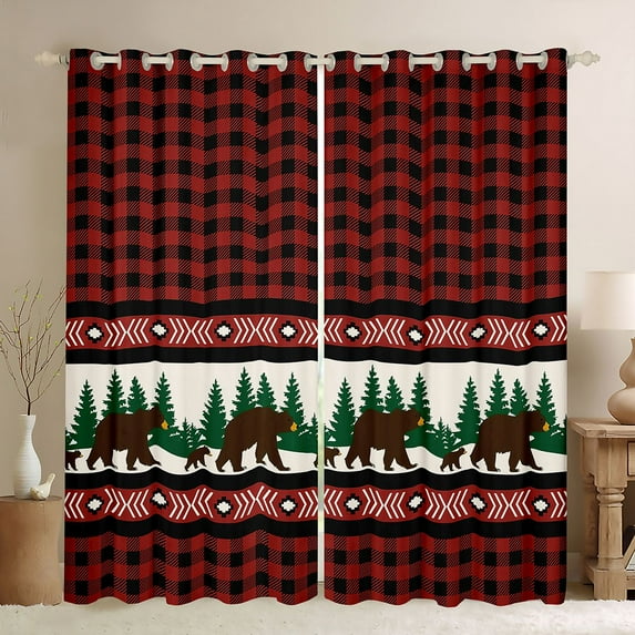 Manfei Wild Bear Curtains Pack of 2 (42x84 Each),Modern Geometric Plaid Curtains Blackout,Jungle Animal Bedroom Curtains For Boys Teens,Ultra Soft Home Decor