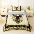 thumbnail image 1 of Manfei Wild Buck Grid Twin Comforter Sets,Pretty Floral Bedding Set,Green,Light Gray Reversible,2-Piece,1 Comforter and 1 Pillowcase, 1 of 7
