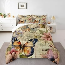 Manfei Wild Butterflies Flower Bedding Comforter Set,Country Floral Twin Comforter Sets,Beige Pink Bedding Set For Kids,Luxury Bedroom Decor Reversible,2pcs