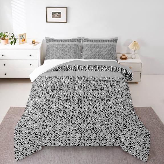 Manfei Wild Cheetah Pattern King Size Comforter Sets,Woodland Animal Bedding Comforter Set,Gray Leopard Print Bedding Set For Child,Super Cozy Room Decor,3 Pieces