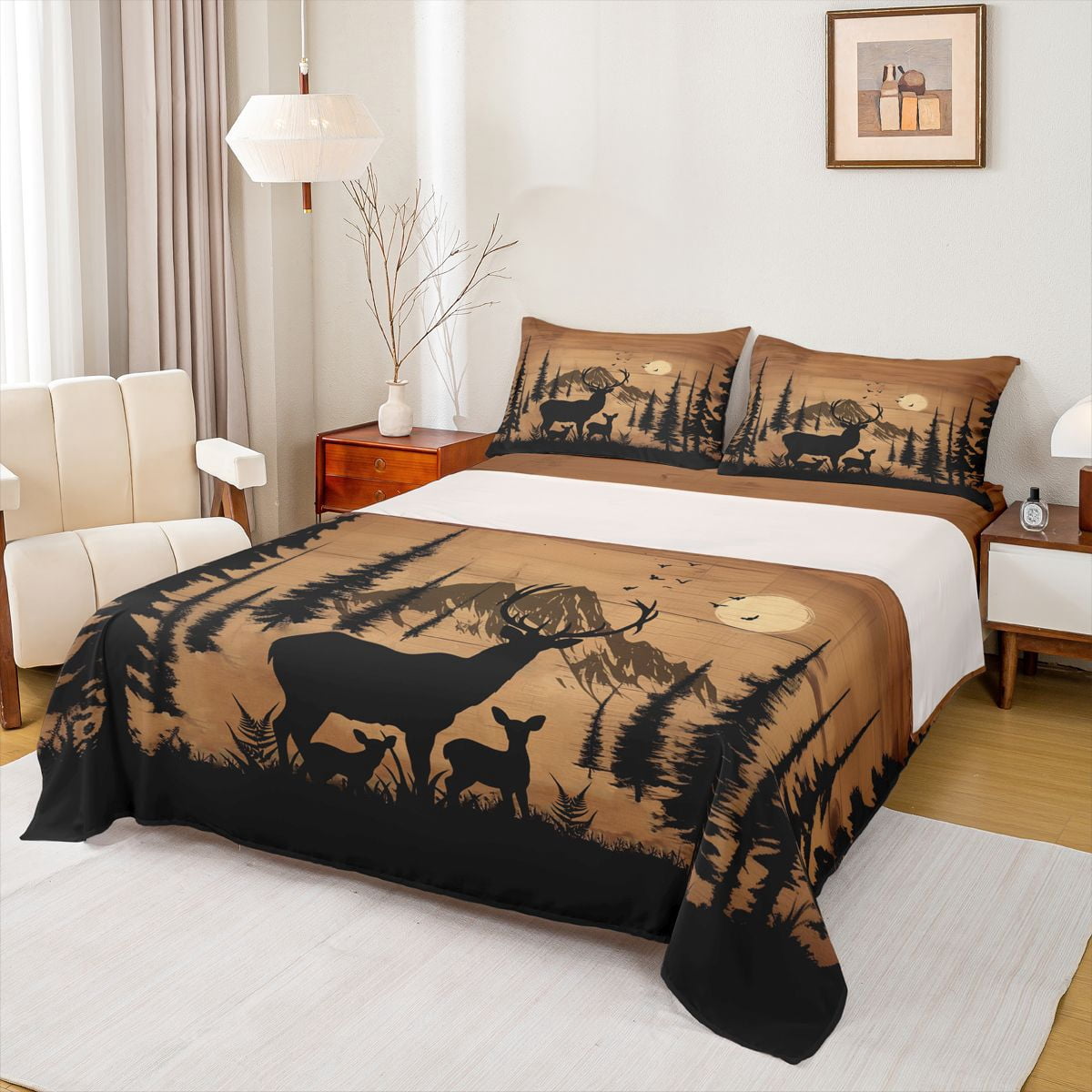 Rustic Sheet Manfei Wild Deer Twin Sheet Sets,Rustic Farmhouse Cabin Twin Fitted ...