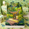 thumbnail image 1 of Manfei Wild Dinosaur Animals Fitted Sheet Queen,Retro Jungle Bedding,Green Blue,3 Pieces,1 Fitted Sheet and 2 Pillowcases, 1 of 6