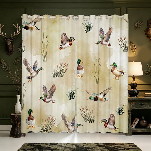 Manfei Wild Duck Print Blackout Curtains,Rustic Bird Window Curtains Pack of 2 (38x45 Each)