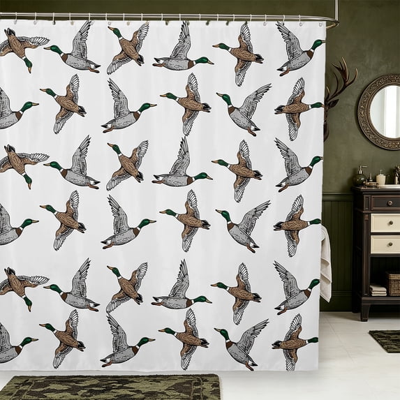 Manfei Wild Duck Print Shower Curtain 72Wx72L,Farmhouse Animal Bathroom Curtain