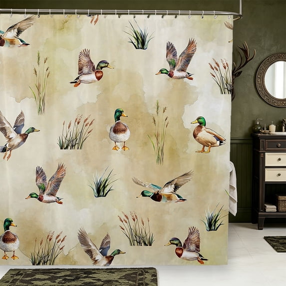 Manfei Wild Duck Print Shower Curtain 72Wx72L,Rustic Bird Bathroom Curtain