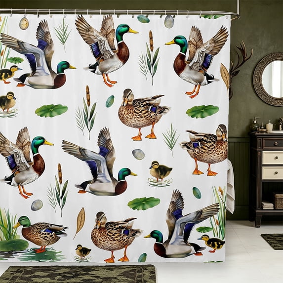 Manfei Wild Duck Print Shower Curtain 72Wx78L,Rustic Cabin Bath Curtain