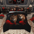 thumbnail image 1 of Manfei Wild Lion Queen Comforter Set 3 Pieces, Jungle Animal Theme Bedding Sets, Chic Red Rose Bedding Comforter Set, Lightweight Room Decor, 1 of 8