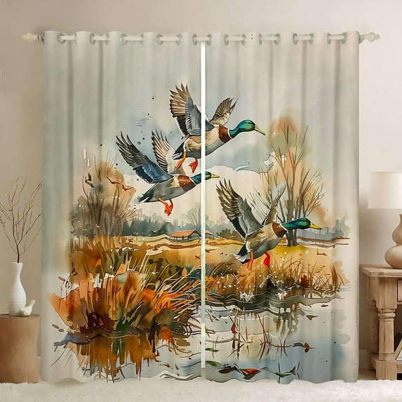 Manfei Wild Mallard Duck Black Out Curtains,Hunting And Fishing Curtains Pack of 2 (42x63 Each),Retro Rustic Farmhouse Bedroom Curtains For Boys,Breathable Home Decor