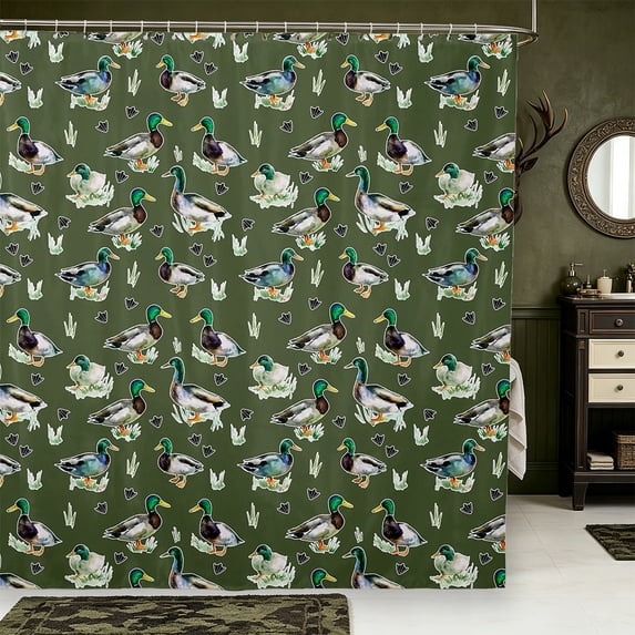 Manfei Wild Mallard Duck Shower Curtain 72Wx72L,Farmhouse Waterfowl Bathroom Curtain