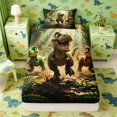 thumbnail image 1 of Manfei Wild T-Rex Dino Twin Fitted Sheet,Retro Jungle Animals Bedding,Green Brown,2 Pieces,1 Fitted Sheet and 1 Pillowcase, 1 of 6
