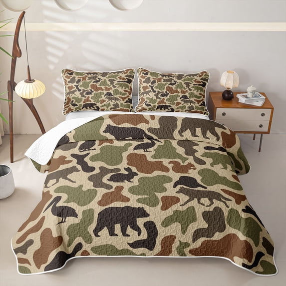 Manfei Wild Wolf Bed Spread Queen,Kawaii Squirrel Queen Coverlet Set,Brown,3pcs