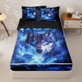 thumbnail image 1 of Manfei Wild Wolf Zipper Twin Comforter Sets with Fitted Sheet and 2 Pillowcases,Blue Fire Pattern Zipper Bedding Set,Black Reversible,4pcs, 1 of 8