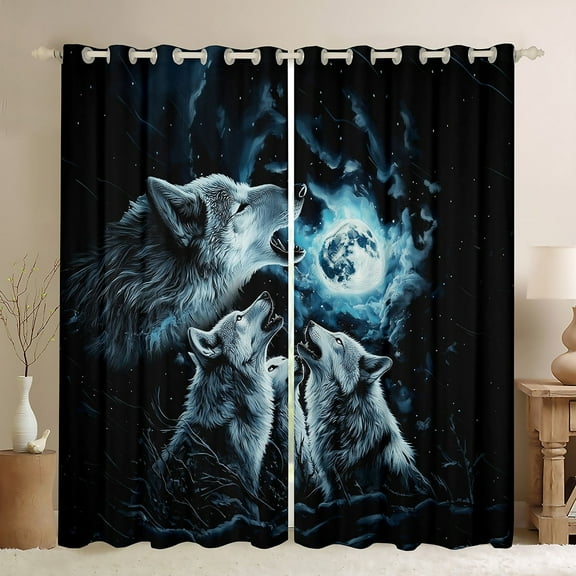 Manfei Wild Wolves Curtains Pack of 2 (42x63),Jungle Wildlife Black Out Curtains,Howling Wolf Curtains for Living Room,Breathable Bedroom Decor