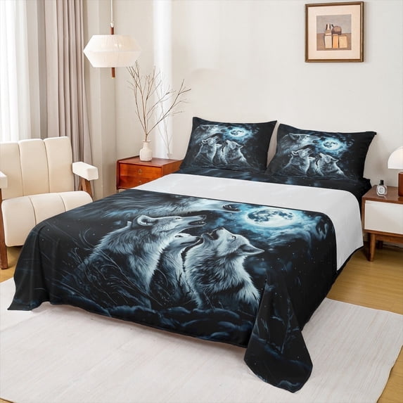 Manfei Wild Wolves Twin Sheet Sets,Jungle Wildlife Bedding Twin Size,Howling Wolf Bed Sheets Set Twin Size,Breathable Bedroom Decor,3-Piece