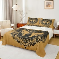 Manfei Wild Wolves Twin Sheet Sets,Jungle Wildlife Wolf Twin Fitted Sheet,Black Orange Flat Sheet For Boys,Super Cozy Room Decor,3pcs