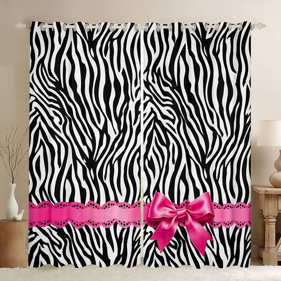 Manfei Wild Zebra Lines Print Blackout Curtains,Pink Ribbon Bowtie Window Curtains Pack of 2 (38x45 Each)