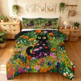 thumbnail image 1 of Manfei Wildflower Cat Queen Comforter Set, Boho Garden Kitten Comforter Sets Queen, Green Orange, Black Reversible, 3-Piece, 1 Comforter and 2 Pillowcases, 1 of 7