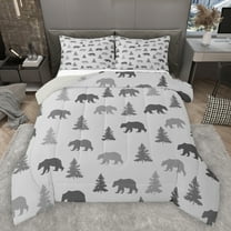 Manfei Wildlife Animal Bear Bedding Comforter Set,Tropical Botanical Pine Twin Comforter Sets,Rustic Western Farmhouse Bedding Set For Boys,Ultra Soft Home Decor Reversible,2 Pieces