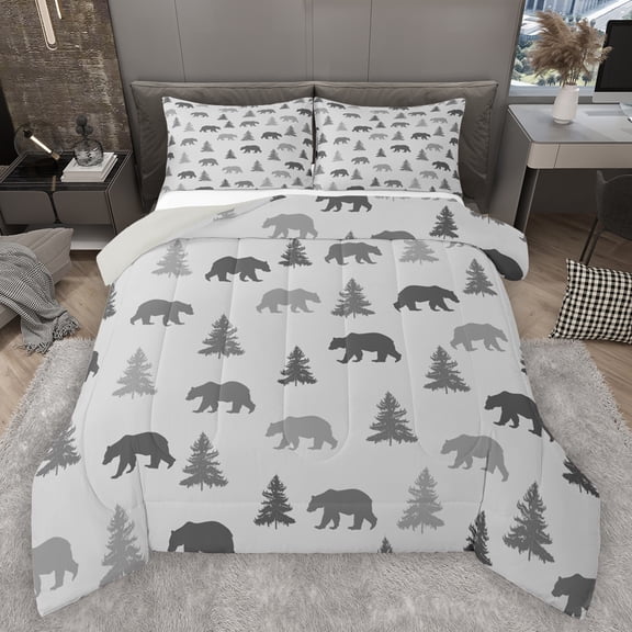 Manfei Wildlife Animal Bear Bedding Comforter Set,Tropical Botanical Pine Twin Comforter Sets,Rustic Western Farmhouse Bedding Set For Boys,Ultra Soft Home Decor Reversible,2 Pieces